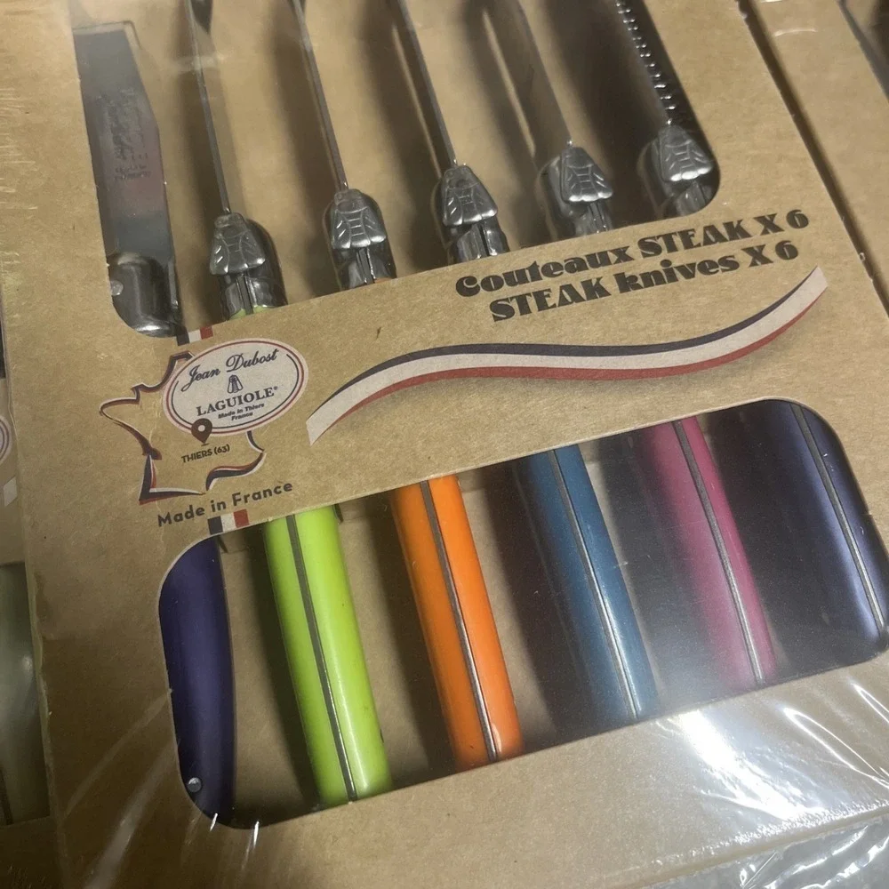 Laguiole Jean Dubost 6Pc. Steak Knife Set Multi Colorful Set Made France Nwt